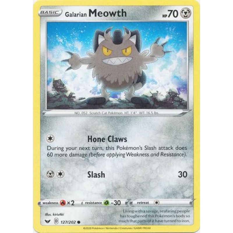 Pokemon Card Sword and Shield 127/202 Galarian Meowth Common