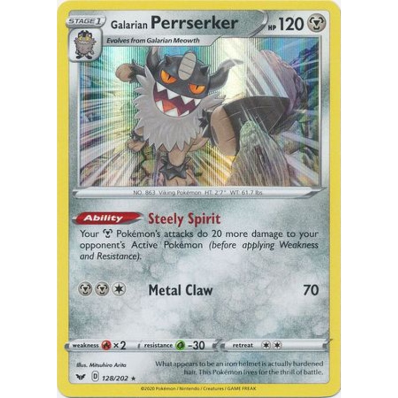 Pokemon Card Sword and Shield 128/202 Galarian Perrserker Holo Rare