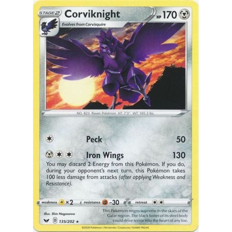 Pokemon Card Sword and Shield 135/202 Corviknight Rare