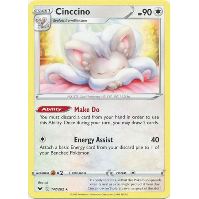 Pokemon Card Sword and Shield 147/202 Cinccino Rare