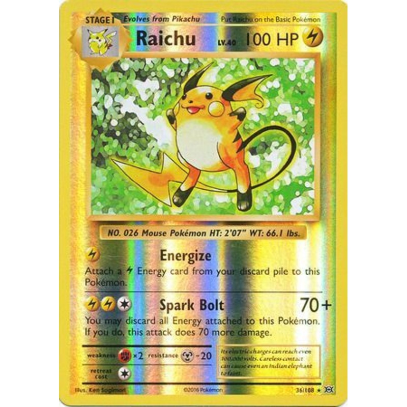 Pokemon Card XY Evolutions 36/108 Raichu Reverse Holo Rare