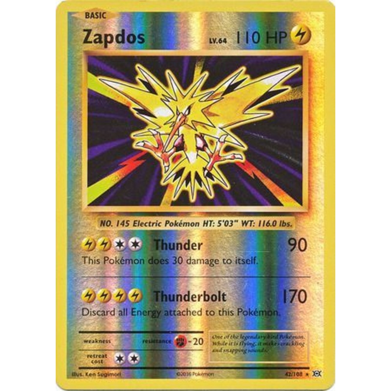 Pokemon Card XY Evolutions 42/108 Zapdos Reverse Holo Rare