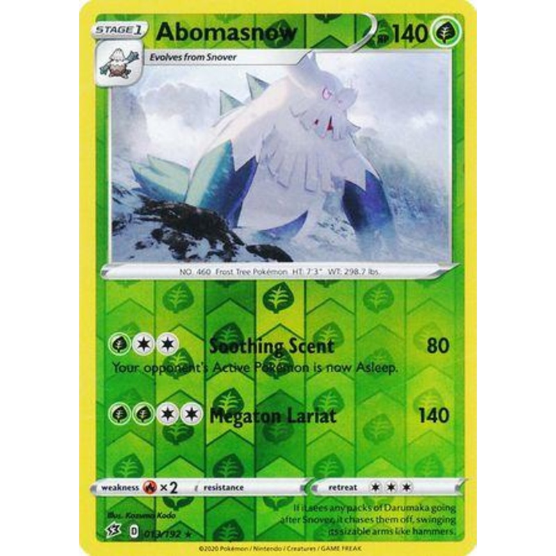 013/192 Abomasnow Rebel Clash (RCL) Rare Reverse Holo