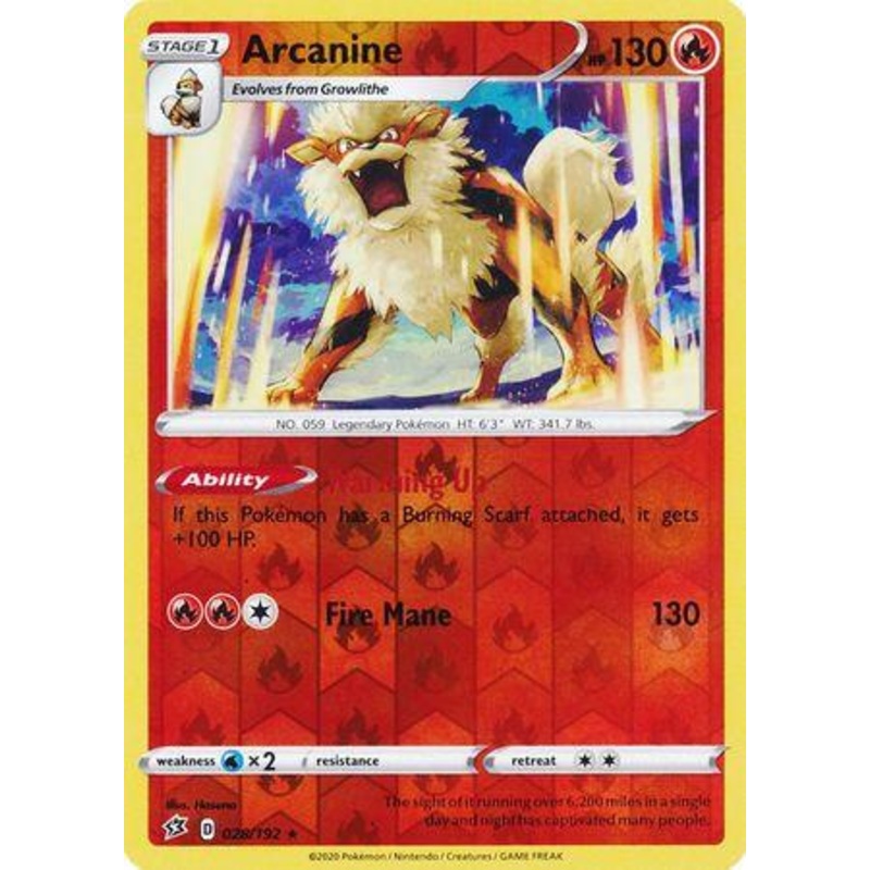 028/192 Arcanine Rebel Clash (RCL) Rare Reverse Holo