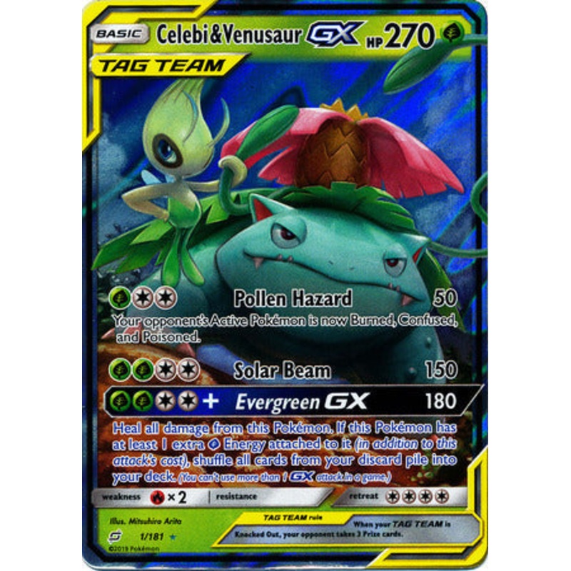 Pokemon Card Team Up 001/181 1/181 Celebi & Venusaur Tag Team GX Ultra Rare