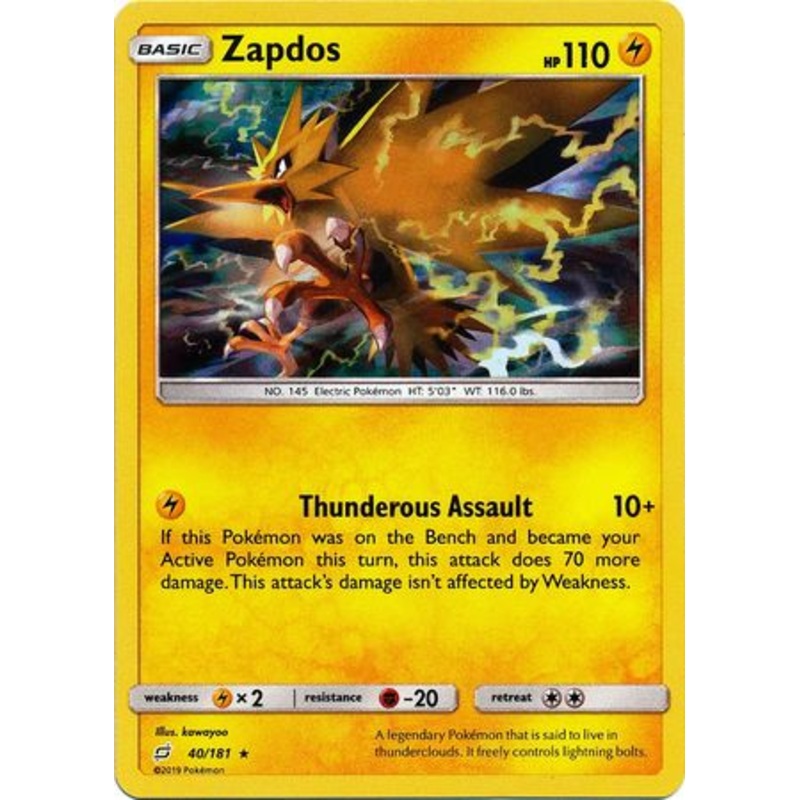 Pokemon Card Team Up 040/181 40/181 Zapdos Holo Rare