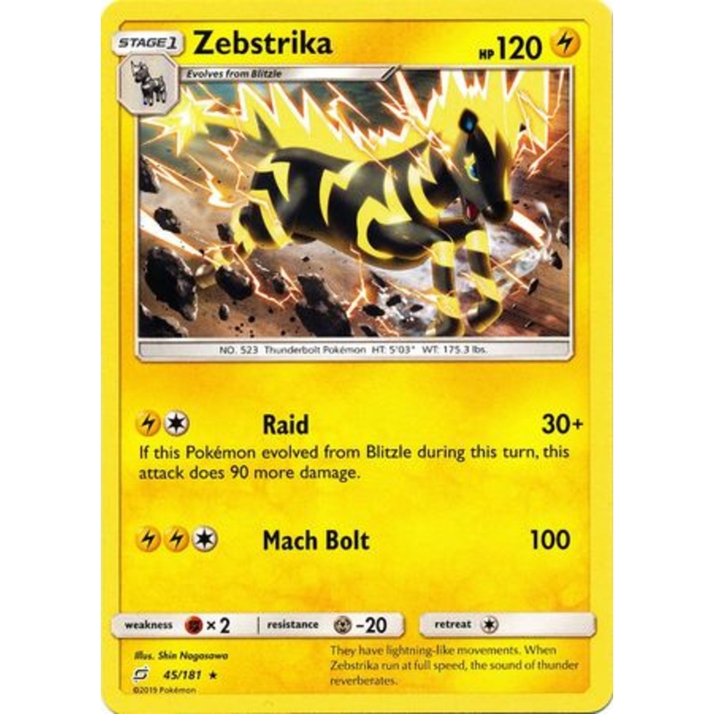 Pokemon Card Team Up 045/181 45/181 Zebstrika Rare