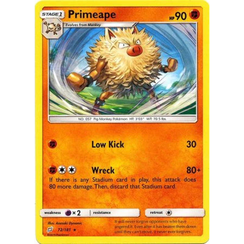 Pokemon Card Team Up 072/181 72/181 Primeape Rare