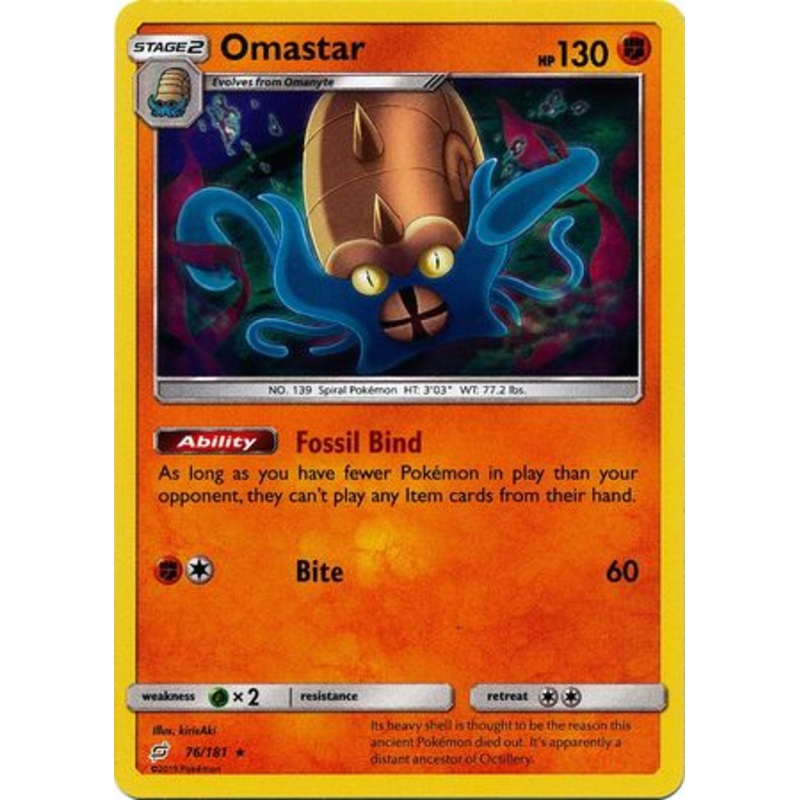 Pokemon Card Team Up 076/181 76/181 Omastar Holo Rare