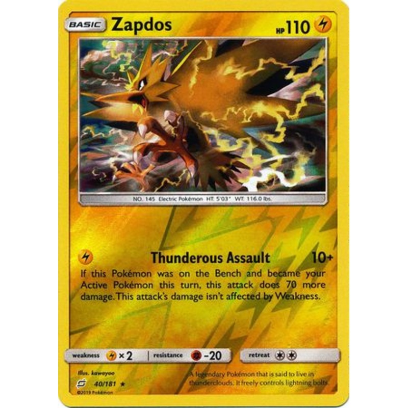 Pokemon Card Team Up 040/181 40/181 Zapdos Reverse Holo Rare
