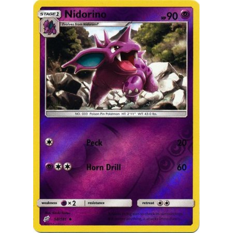 Pokemon Card Team Up 058/181 58/181 Nidorino Reverse Holo Uncommon