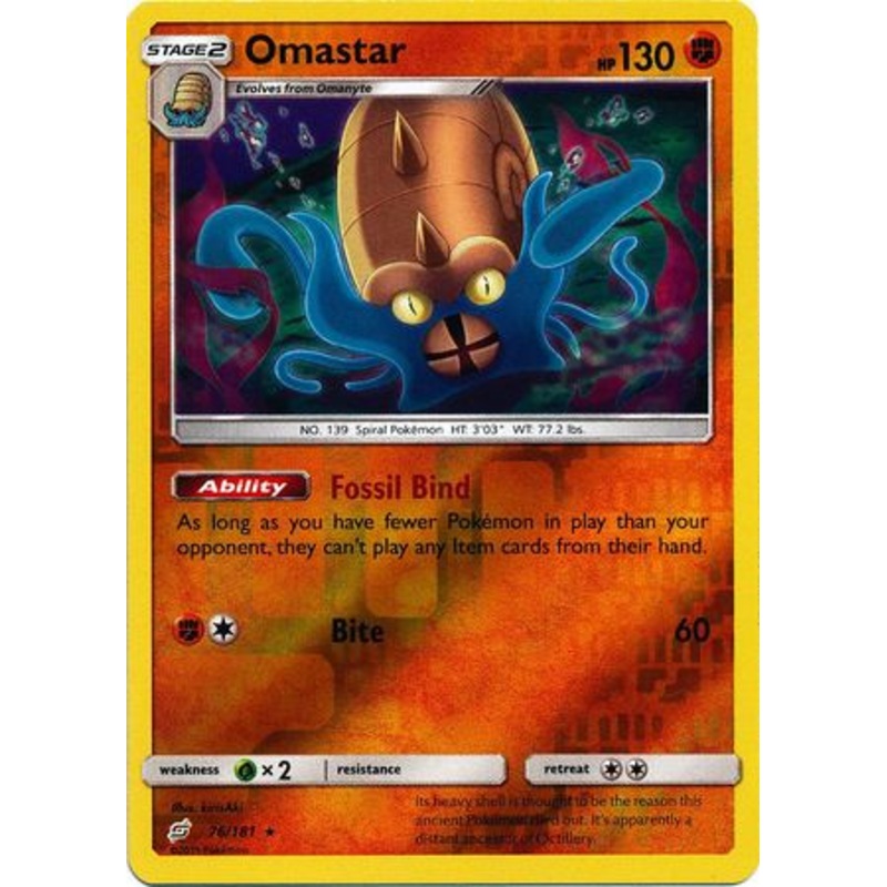 Pokemon Card Team Up 076/181 76/181 Omastar Reverse Holo Rare