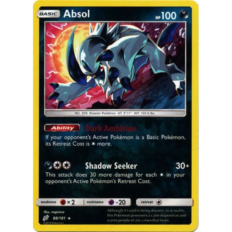 Pokemon Card Team Up 088/181 88/181 Absol Reverse Holo Rare
