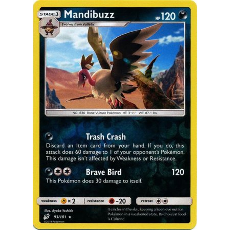 Pokemon Card Team Up 093/181 93/181 Mandibuzz Reverse Holo Rare