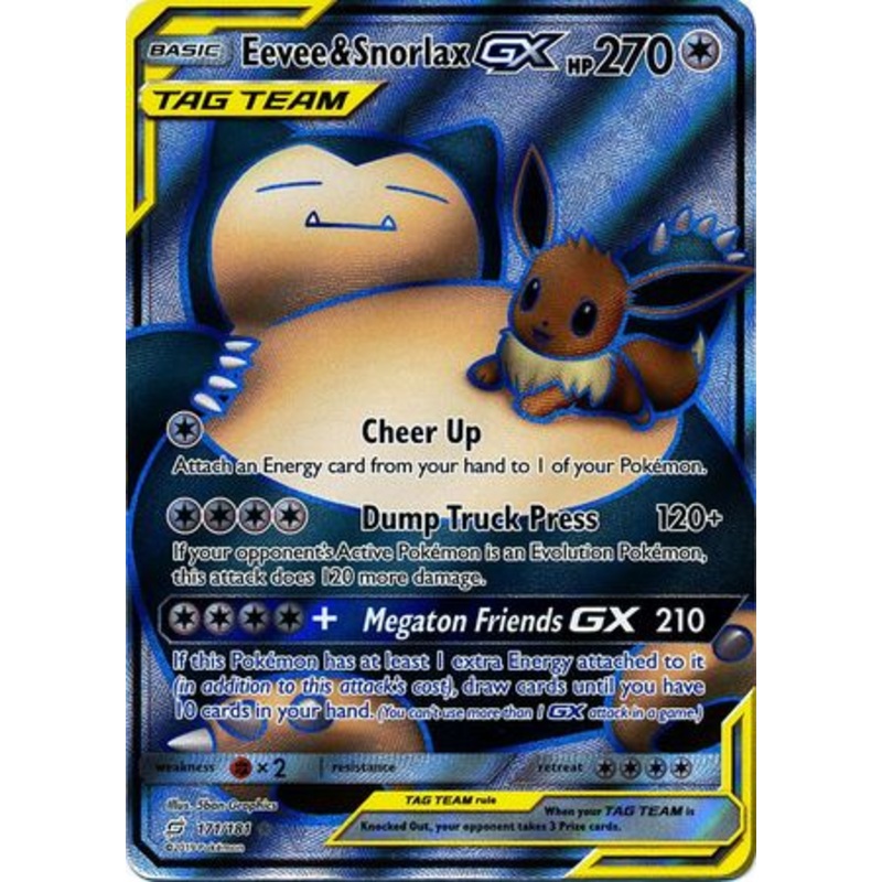 Pokemon Card Team Up 171/181 Eevee & Snorlax Tag Team GX Full Art