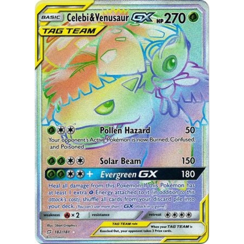 Pokemon Card Team Up 182/181 Celebi & Venusaur Tag Team GX Hyper Rare