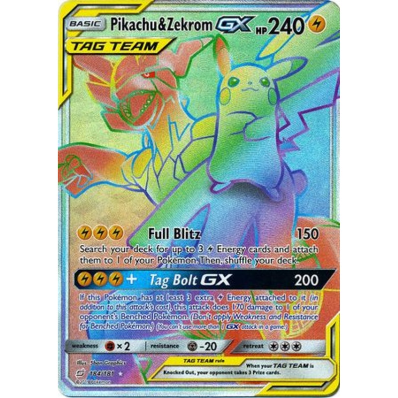 Pokemon Card Team Up 184/181 Pikachu & Zekrom Tag Team GX Hyper Rare