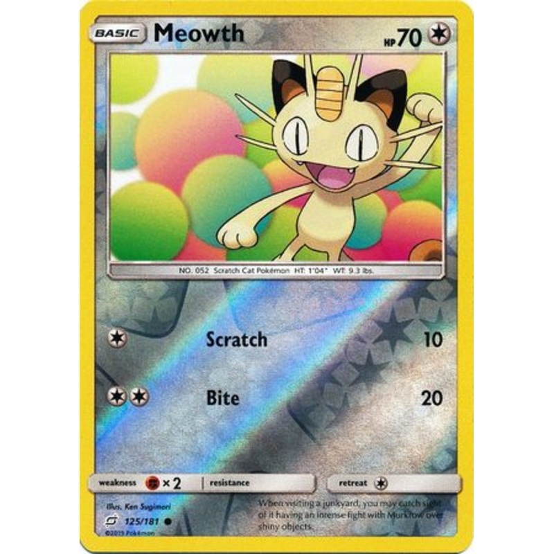 Pokemon Card Team Up 125/181 Meowth Reverse Holo Common