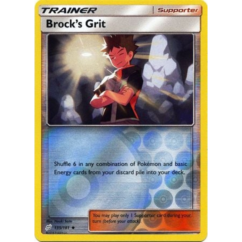 Pokemon Card Team Up 135/181 Brock’s Grit Supporter Reverse Holo Uncommon