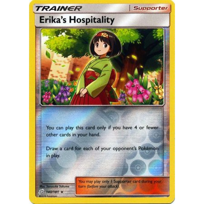 Pokemon Card Team Up 140/181 Erika’s Hospitality Supporter Reverse Holo Rare