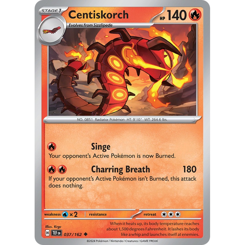 037/162 37/162 Centiskorch  Pokemon Card  Temporal Forces Uncommon *MINT*