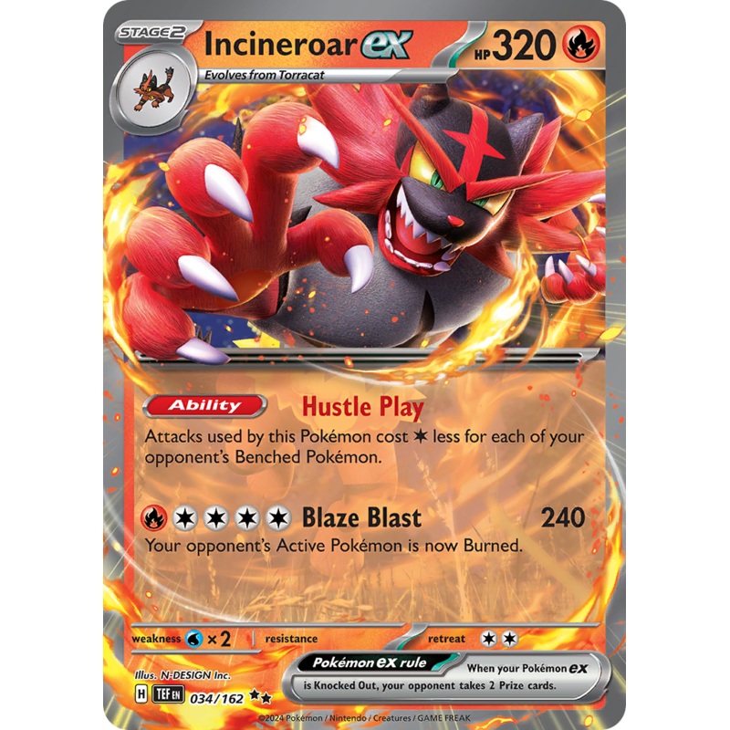 034/162 34/162 Incineroar ex  Pokemon Card  Temporal Forces Double Rare *MINT*