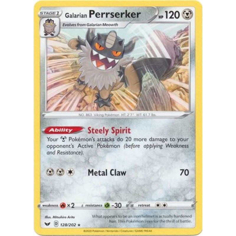 Pokemon Card Sword and Shield 128/202 Galarian Perrserker Non Holo