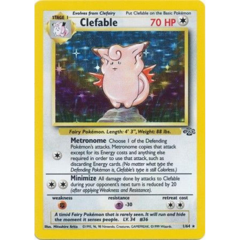 Pokemon Card Jungle Set Unlimited 1/64 Clefable Holo Rare NEAR MINT