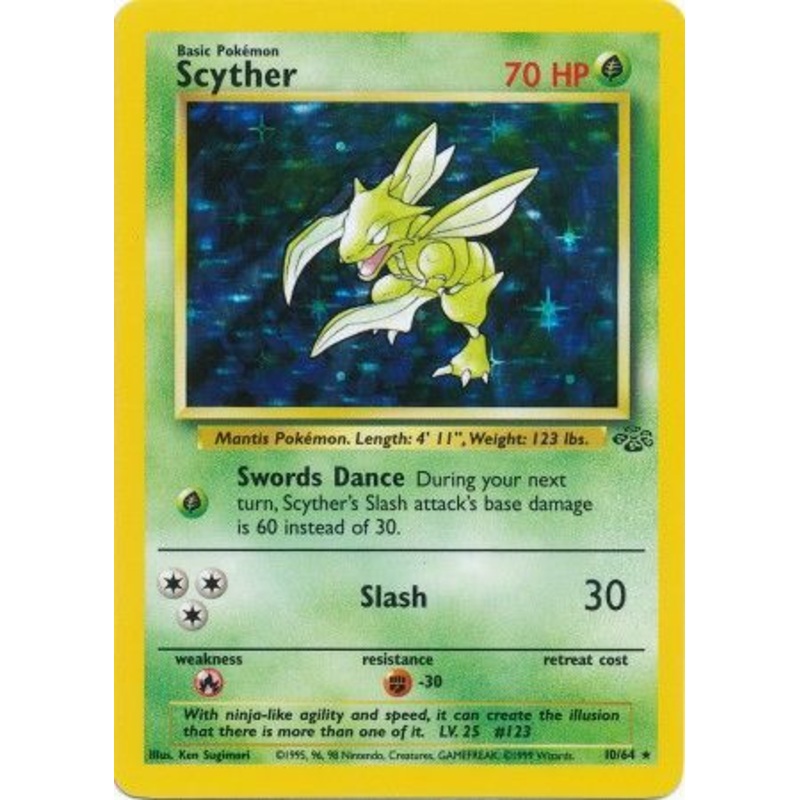 Pokemon Card Jungle Set Unlimited 10/64 Scyther Holo Rare NEAR MINT