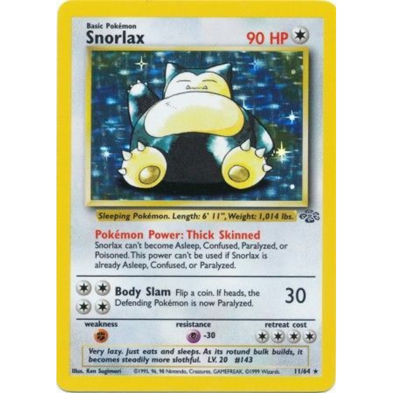Pokemon Card Jungle Set Unlimited 11/64 Snorlax Holo Rare NEAR MINT