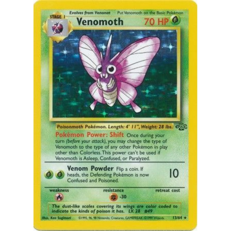 Pokemon Card Jungle Set Unlimited 13/64 Venomoth Holo Rare NEAR MINT