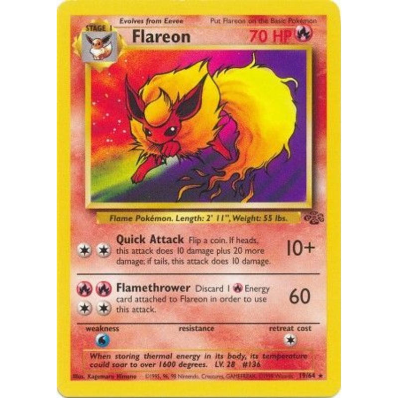 Pokemon Card Jungle Set Unlimited 19/64 Flareon Rare NEAR MINT