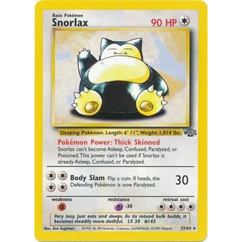 Pokemon Card Jungle Set Unlimited 27/64 Snorlax Rare NEAR MINT