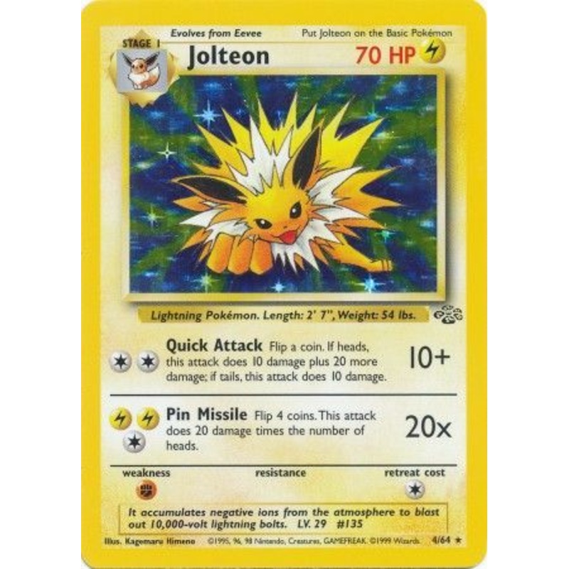 Pokemon Card Jungle Set Unlimited 4/64 Jolteon Holo Rare NEAR MINT