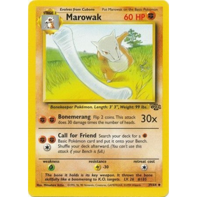 Pokemon Card Jungle Set Unlimited 39/64 Marowak Uncommon NEAR MINT