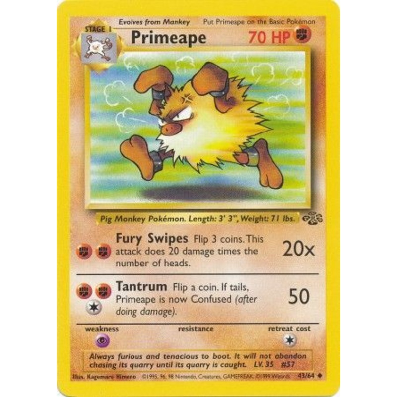 Pokemon Card Jungle Set Unlimited 43/64 Primeape Uncommon NEAR MINT