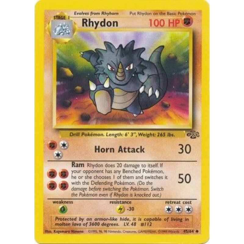 Pokemon Card Jungle Set Unlimited 45/64 Rhydon Uncommon NEAR MINT