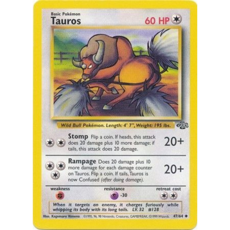 Pokemon Card Jungle Set Unlimited 47/64 Tauros Uncommon NEAR MINT