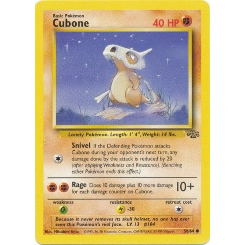 Pokemon Card Jungle Set Unlimited 50/64 Cubone Common NEAR MINT