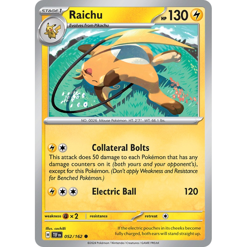 052/162 52/162 Raichu  Pokemon Card  Temporal Forces Common *MINT*