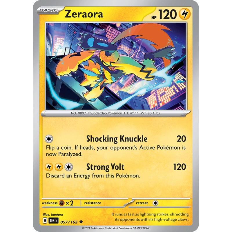 057/162 57/162 Zeraora  Pokemon Card  Temporal Forces Uncommon *MINT*
