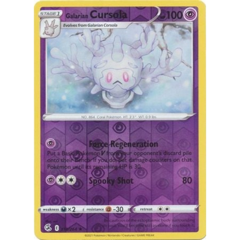 Pokemon Card Fusion Strike 118/264 Galarian Cursola Reverse Holo Rare