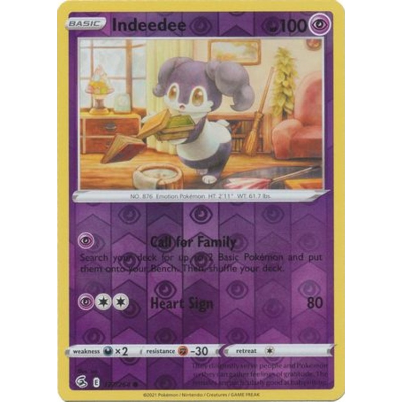 Pokemon Card Fusion Strike 127/264 Indeedee Reverse Holo Common