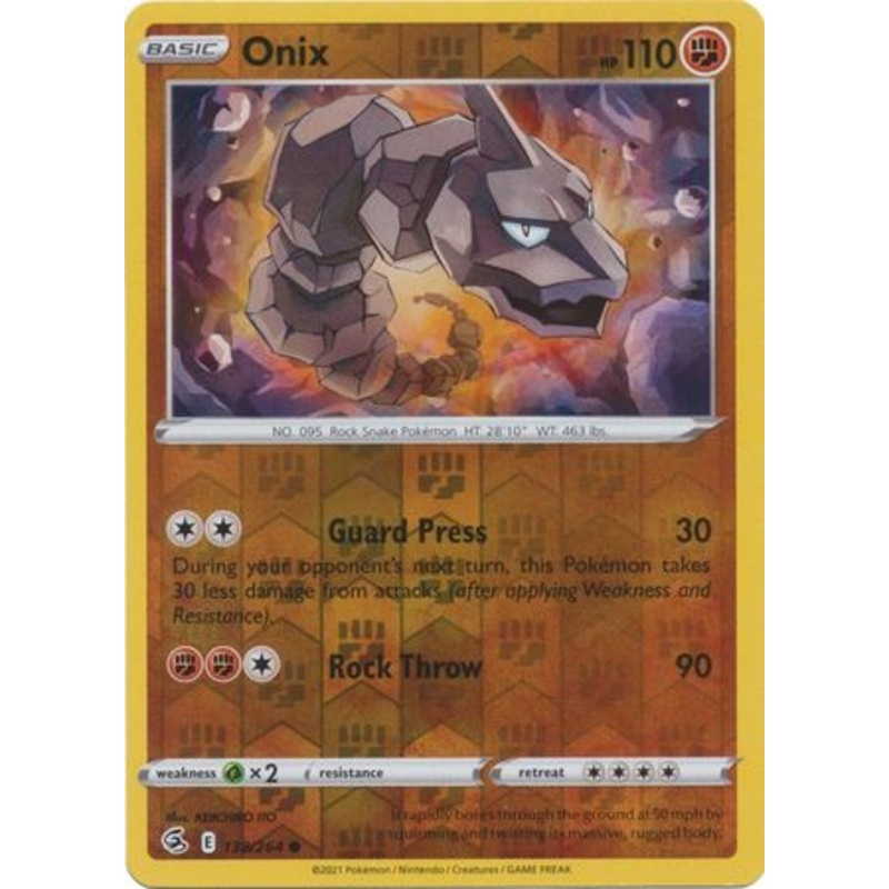 Pokemon Card Fusion Strike 138/264 Onix Reverse Holo Common