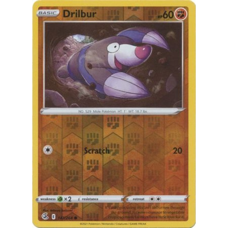 Pokemon Card Fusion Strike 147/264 Drilbur Reverse Holo Common