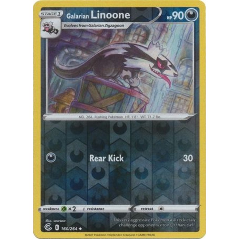Pokemon Card Fusion Strike 160/264 Galarian Linoone Reverse Holo Uncommon