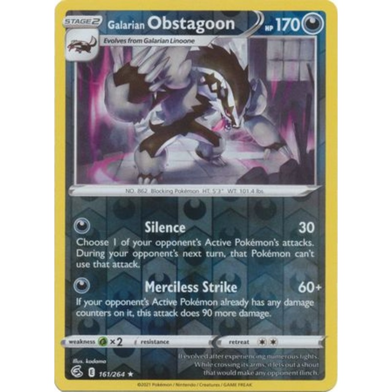 Pokemon Card Fusion Strike 161/264 Galarian Obstagoon Reverse Holo Rare
