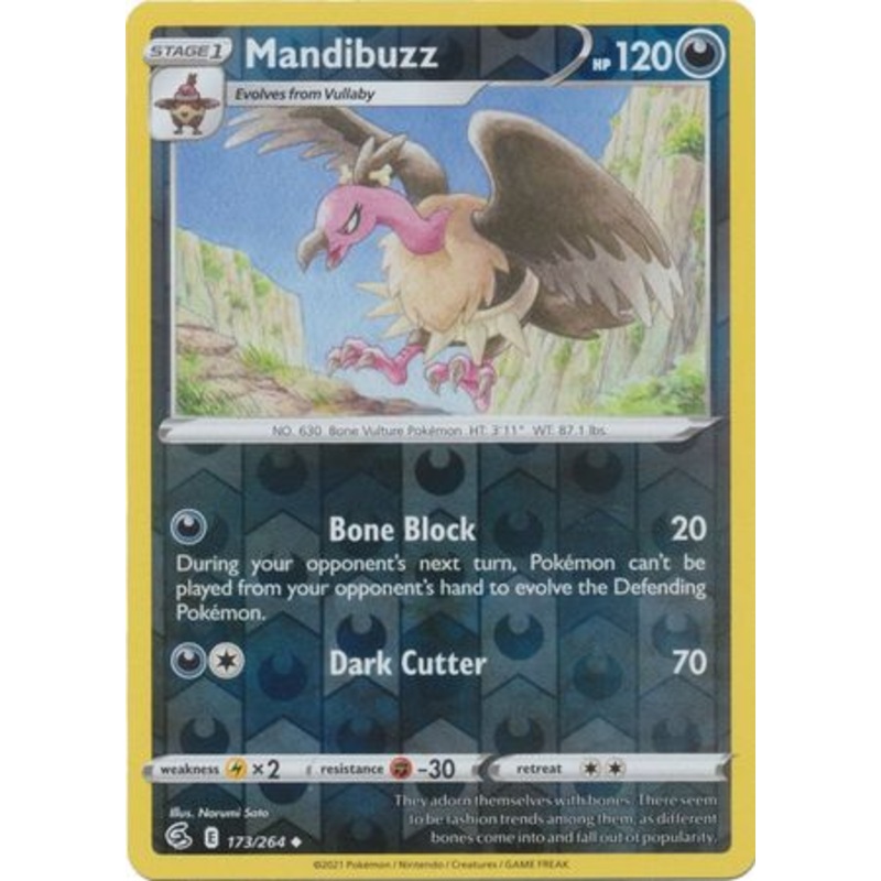 Pokemon Card Fusion Strike 173/264 Mandibuzz Reverse Holo Uncommon