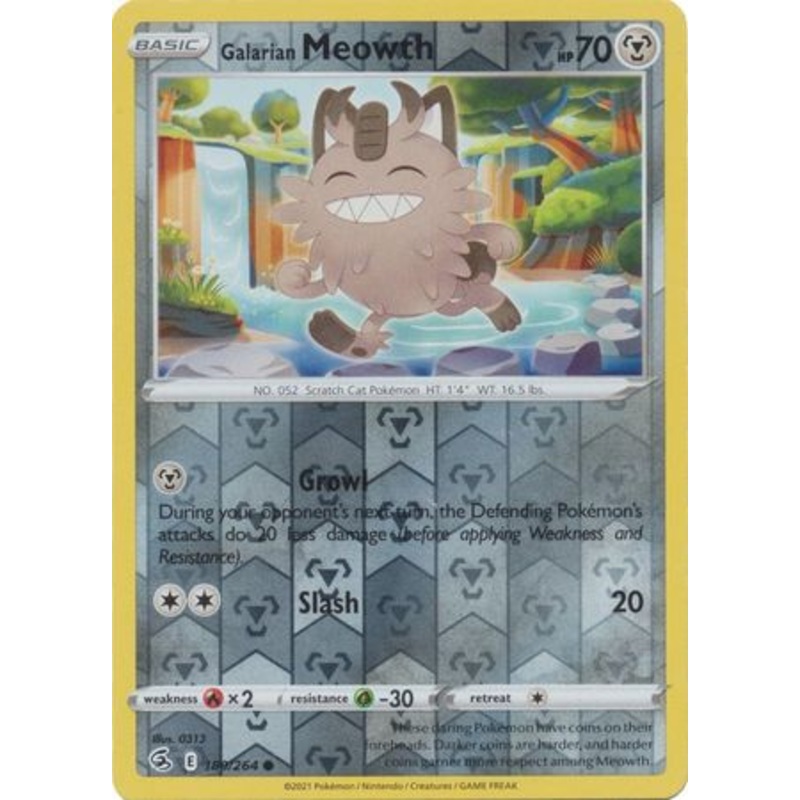 Pokemon Card Fusion Strike 180/264 Galarian Meowth Reverse Holo Common