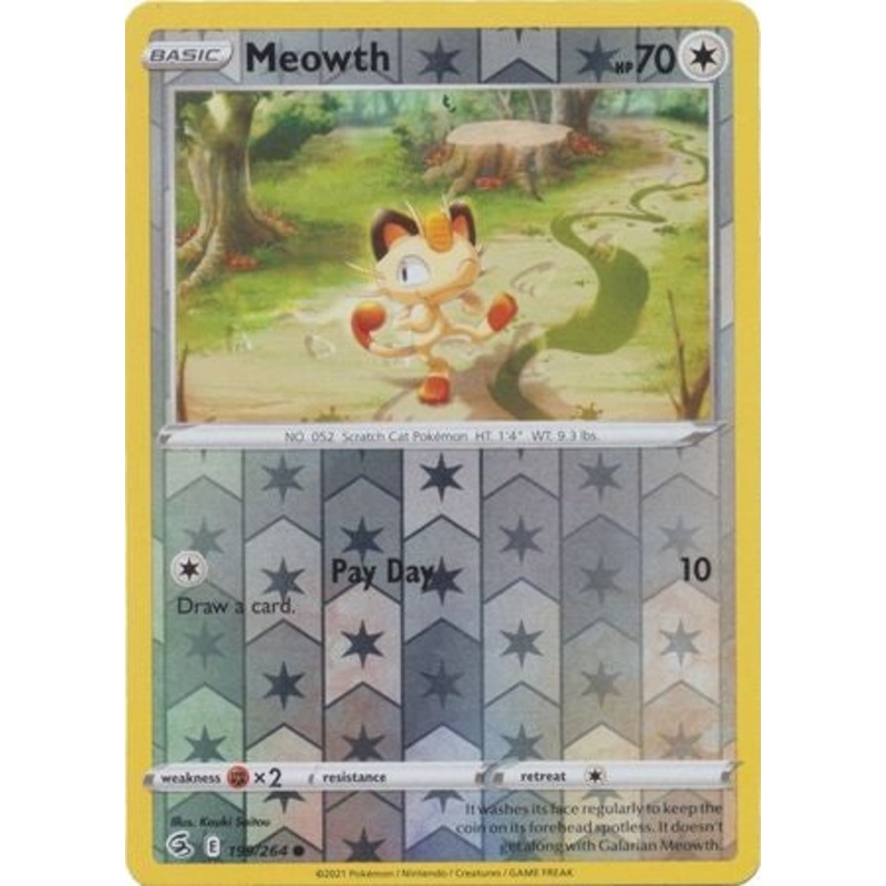 Pokemon Card Fusion Strike 199/264 Meowth Reverse Holo Common